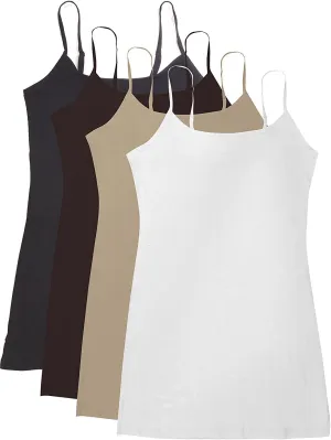 Active Basic Junior Women's Casual Plain Layering Camisole Cami Top Tank - 4 Pack