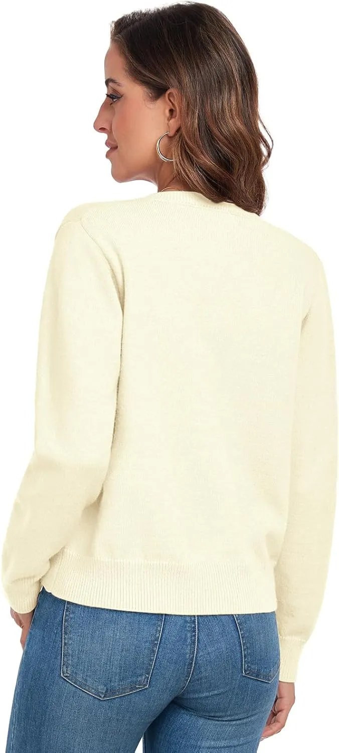 ADANIKI Women's Long Sleeve Button Knit Cardigan Sweater Lightweight Open Front Crew Neck Tops for Women