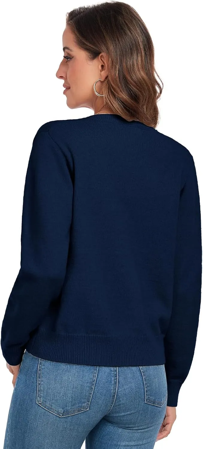 ADANIKI Women's Long Sleeve Button Knit Cardigan Sweater Lightweight Open Front Crew Neck Tops for Women