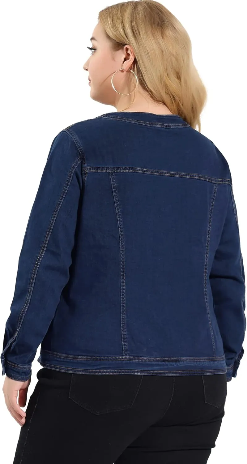 Agnes Orinda Denim Jacket for Women Plus Size Collarless Long Sleeve Button Down Jean Jacket 2025 Western Outfit