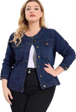 Agnes Orinda Denim Jacket for Women Plus Size Collarless Long Sleeve Button Down Jean Jacket 2025 Western Outfit