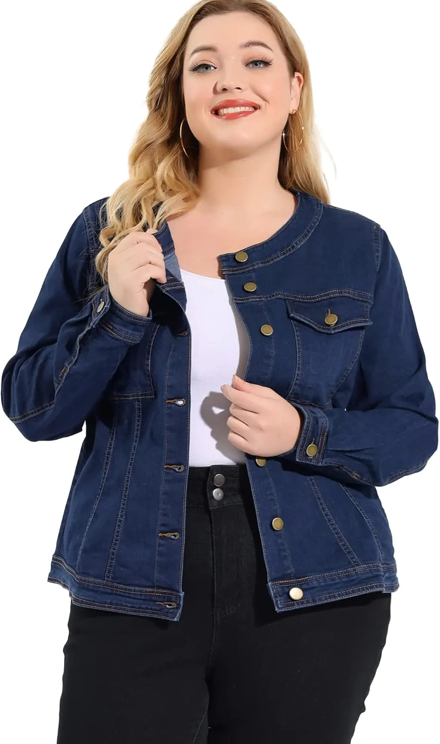Agnes Orinda Denim Jacket for Women Plus Size Collarless Long Sleeve Button Down Jean Jacket 2025 Western Outfit