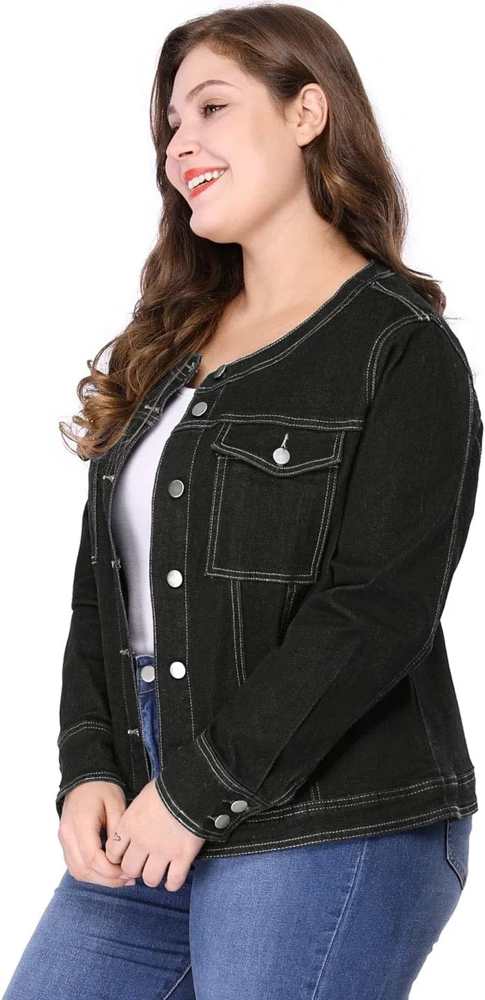 Agnes Orinda Denim Jacket for Women Plus Size Collarless Long Sleeve Button Down Jean Jacket 2025 Western Outfit