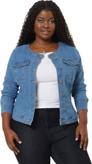 Agnes Orinda Denim Jacket for Women Plus Size Collarless Long Sleeve Button Down Jean Jacket 2025 Western Outfit