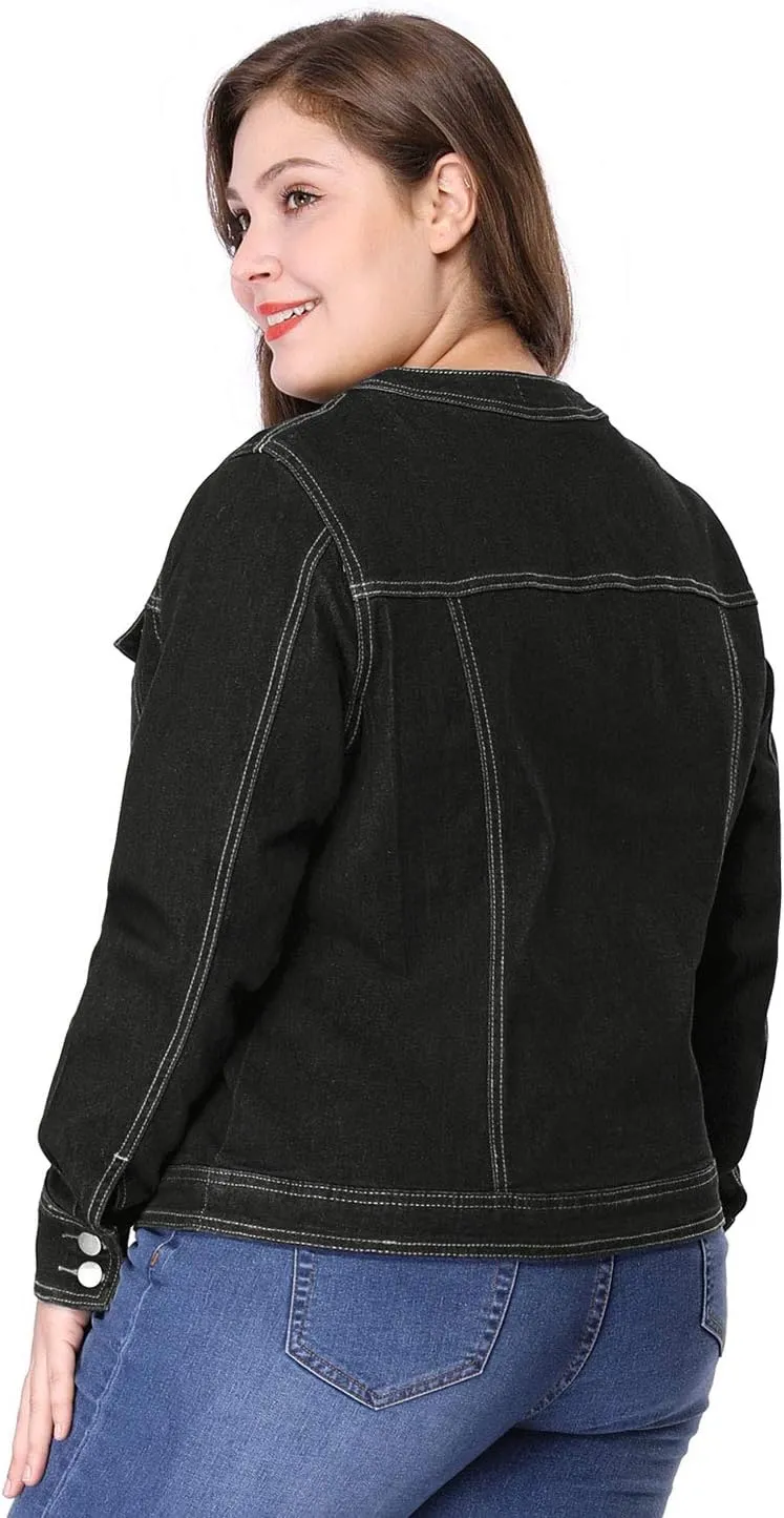 Agnes Orinda Denim Jacket for Women Plus Size Collarless Long Sleeve Button Down Jean Jacket 2025 Western Outfit