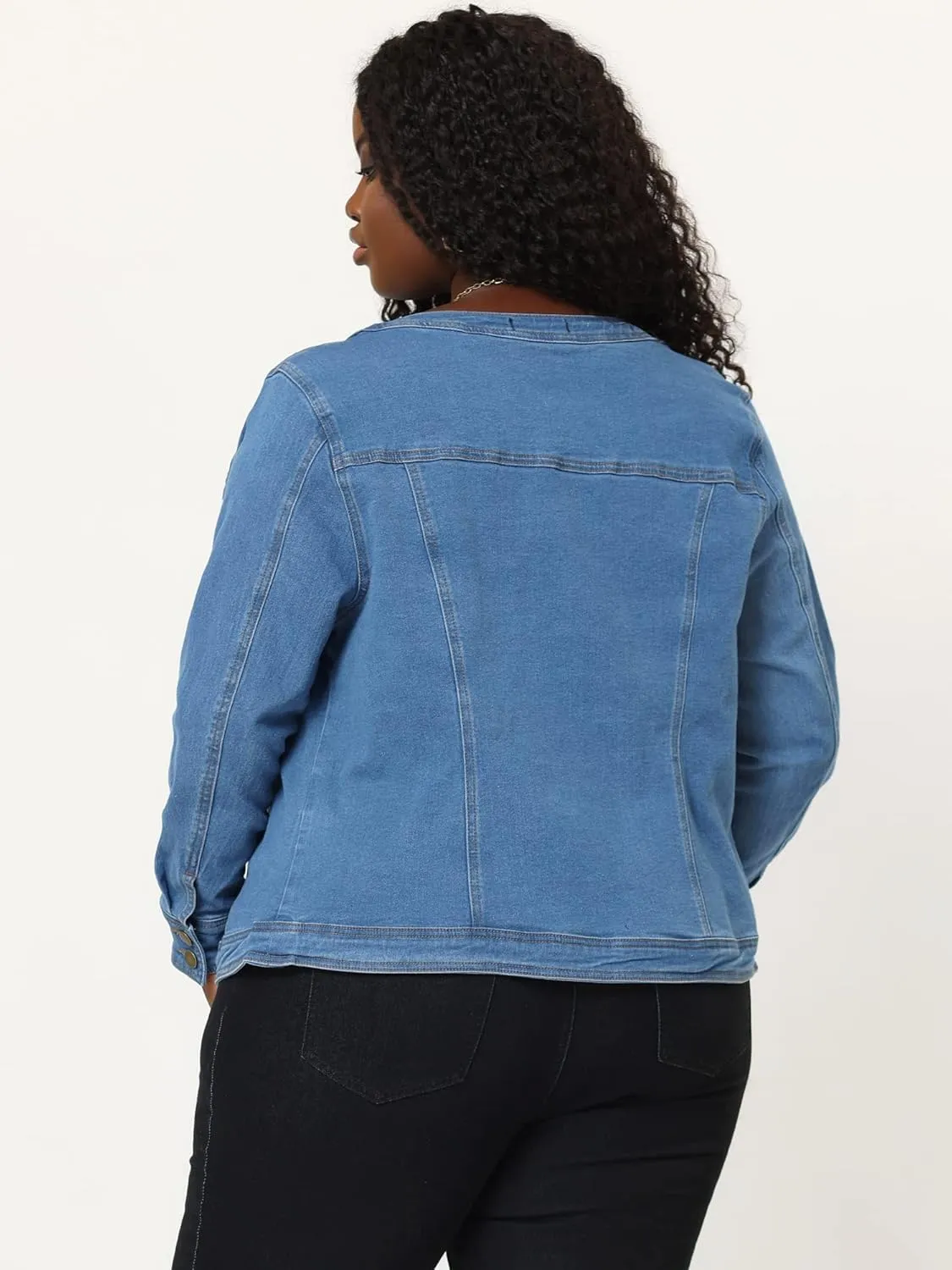 Agnes Orinda Denim Jacket for Women Plus Size Collarless Long Sleeve Button Down Jean Jacket 2025 Western Outfit