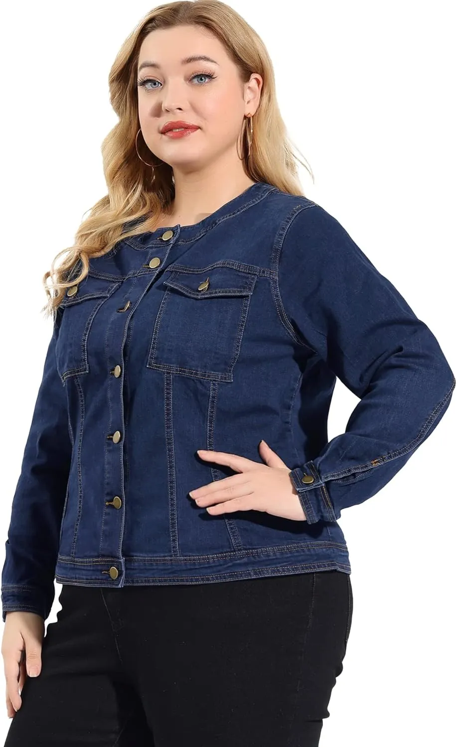 Agnes Orinda Denim Jacket for Women Plus Size Collarless Long Sleeve Button Down Jean Jacket 2025 Western Outfit