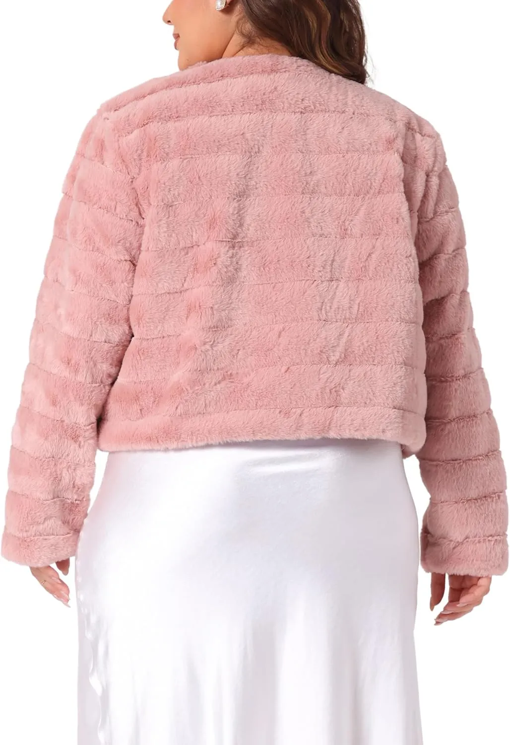 Agnes Orinda Plus Size Faux Fur Jacket for Women Open Front Collarless Wedding Formal Cropped Faux Fur Winter Jackets