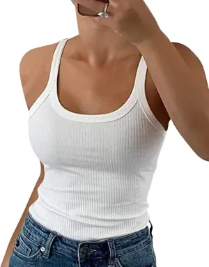 AIMITAG Spaghetti Strap Scoop Neck Ribbed Tank Tops Womens Slim Fitted Cotton Camisole Basic Sleeveless Layering Shirts