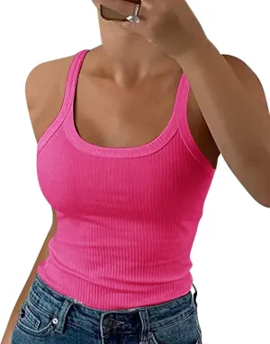AIMITAG Spaghetti Strap Scoop Neck Ribbed Tank Tops Womens Slim Fitted Cotton Camisole Basic Sleeveless Layering Shirts