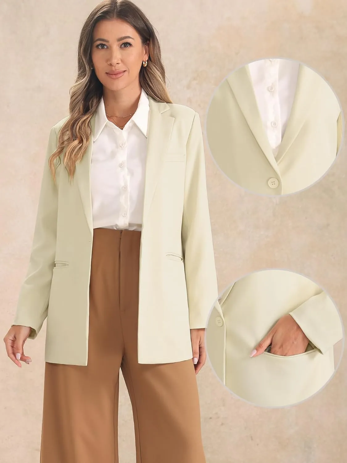 Allegra K Casual Blazers for Women's Open Front Long Sleeve Work Office Jackets Blazer with Pockets