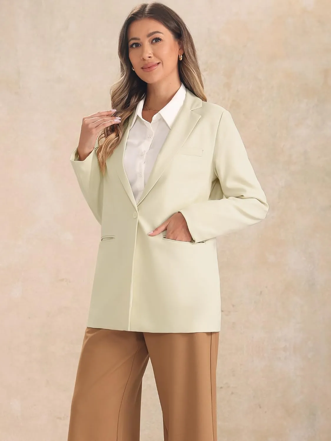 Allegra K Casual Blazers for Women's Open Front Long Sleeve Work Office Jackets Blazer with Pockets