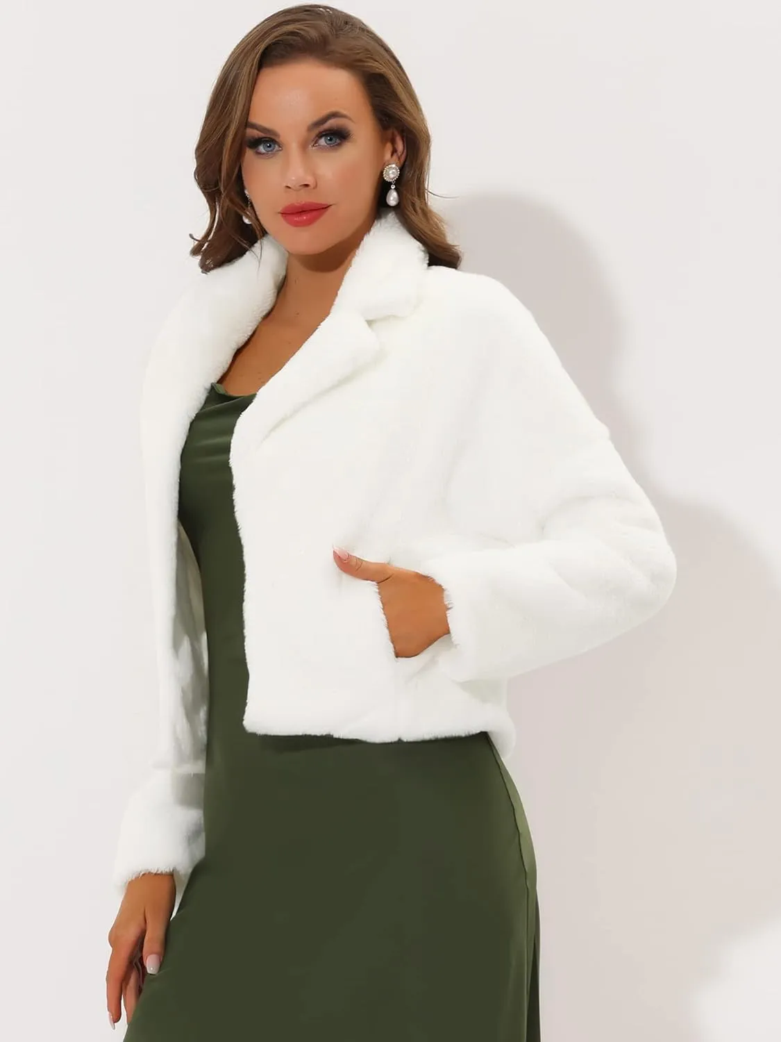 Allegra K Women's Winter Wedding Faux Fur Bolero Jacket Loose Formal Faux Fur Coat
