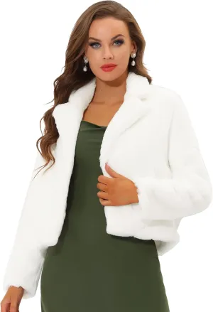 Allegra K Women's Winter Wedding Faux Fur Bolero Jacket Loose Formal Faux Fur Coat