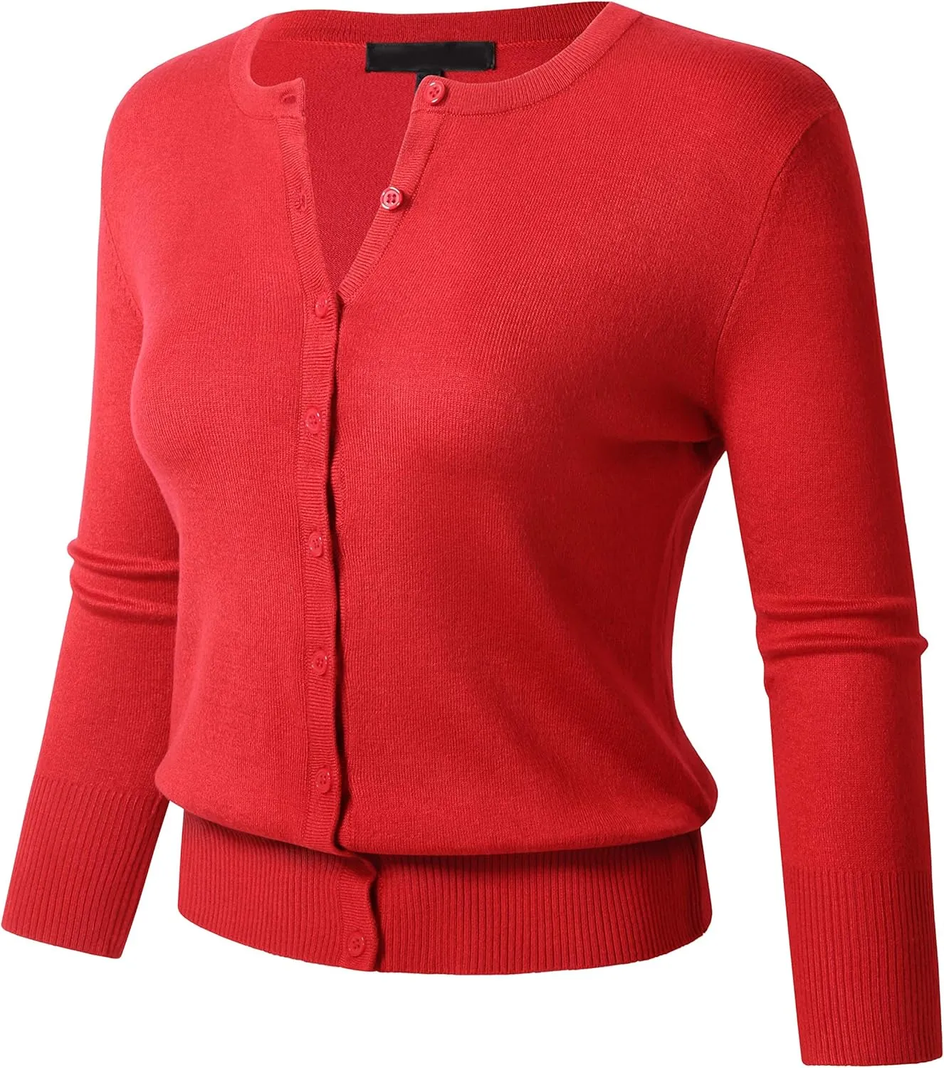 Allsense Womens Button Down 3/4 Sleeve Crew Neck Knit Cardigan Lightweight Soft Sweater