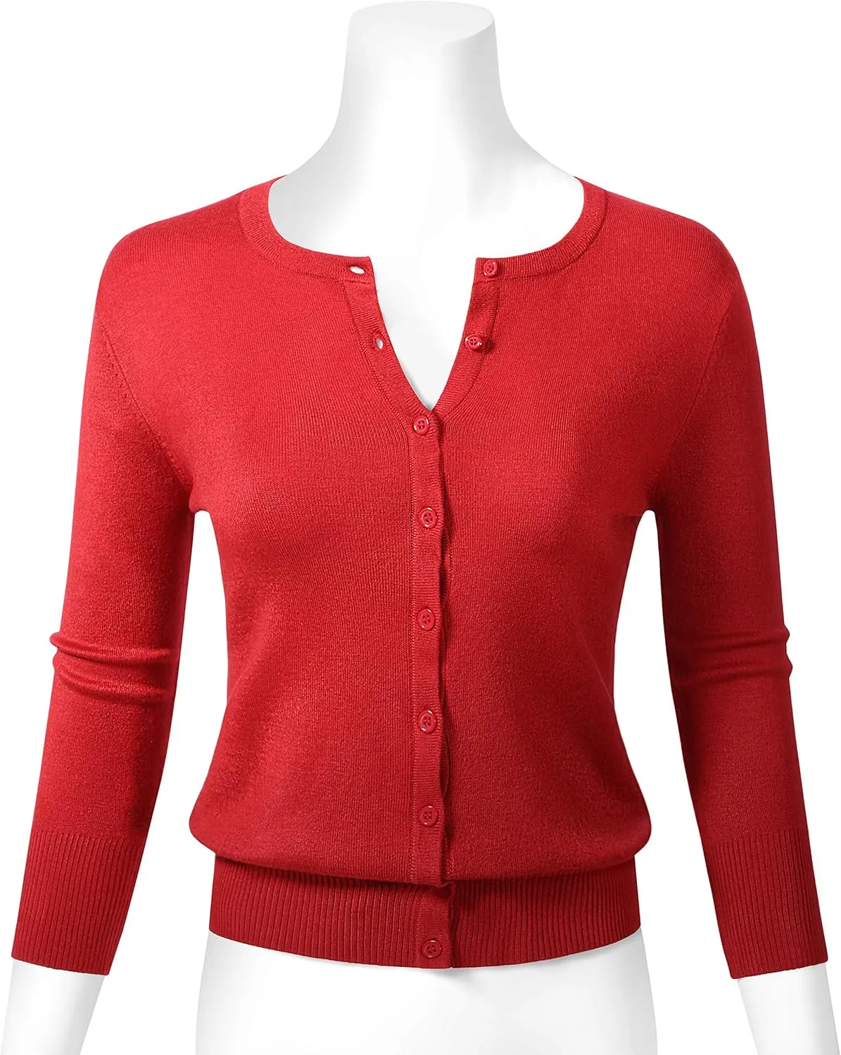 Allsense Womens Button Down 3/4 Sleeve Crew Neck Knit Cardigan Lightweight Soft Sweater