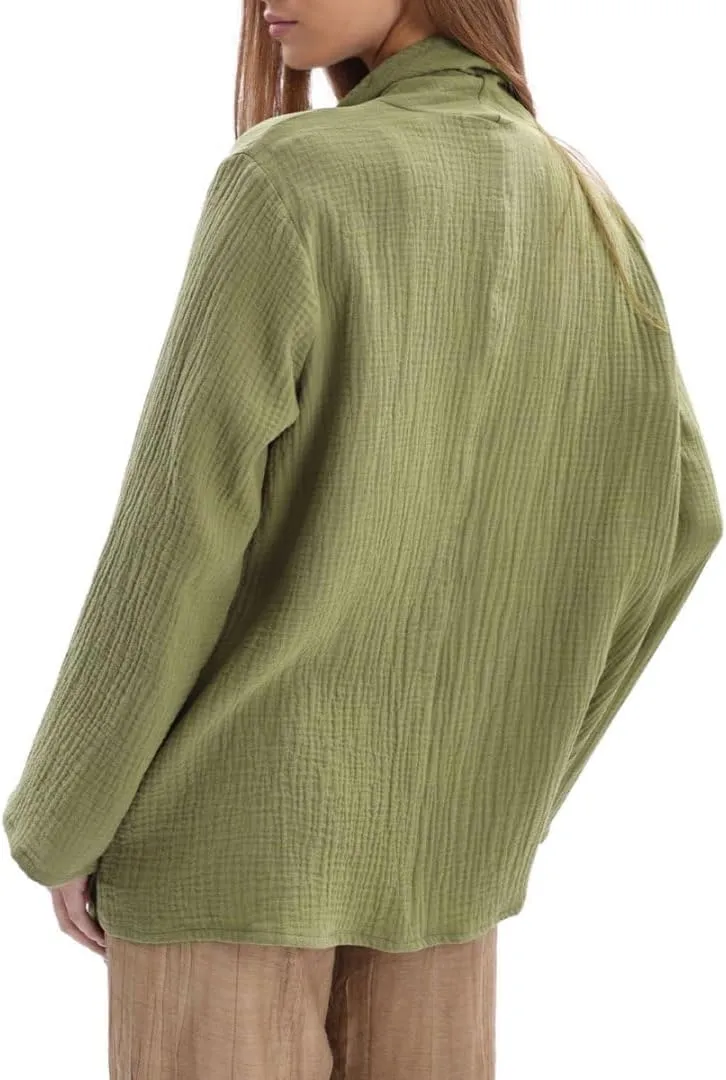 Amazhiyu Women's Cotton Gauze Draped Open Cardigan Summer Casual Asymmetric Tops