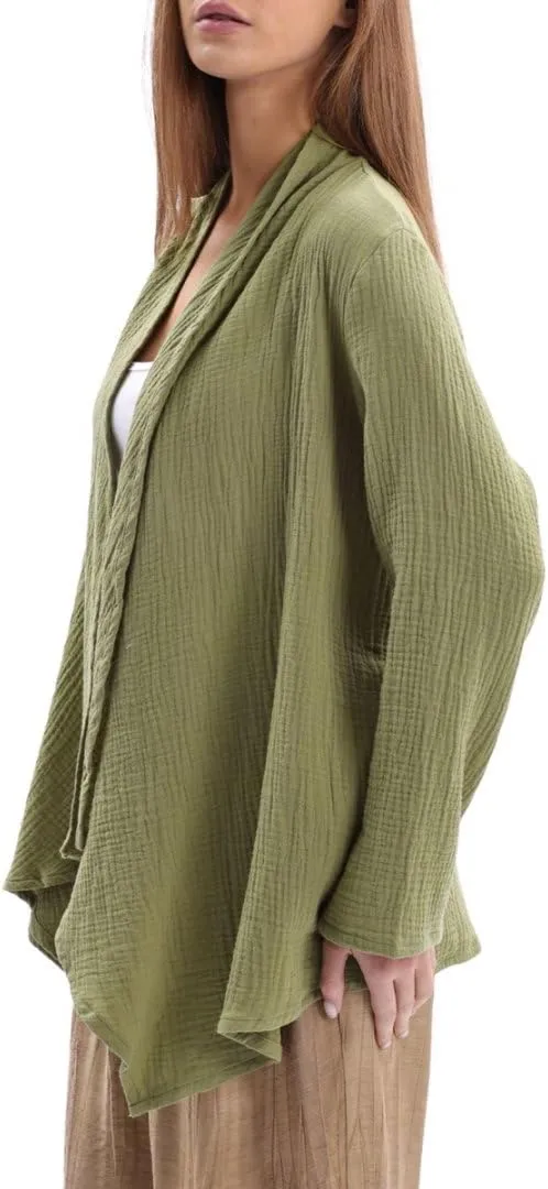 Amazhiyu Women's Cotton Gauze Draped Open Cardigan Summer Casual Asymmetric Tops