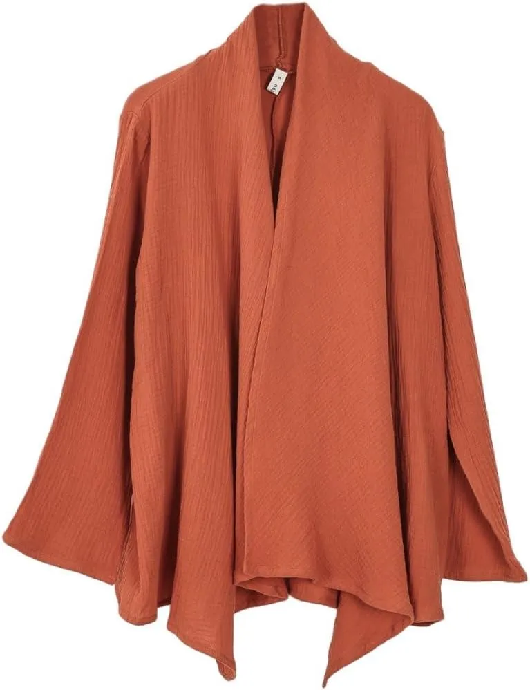 Amazhiyu Women's Cotton Gauze Draped Open Cardigan Summer Casual Asymmetric Tops