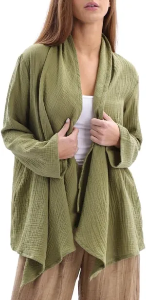 Amazhiyu Women's Cotton Gauze Draped Open Cardigan Summer Casual Asymmetric Tops