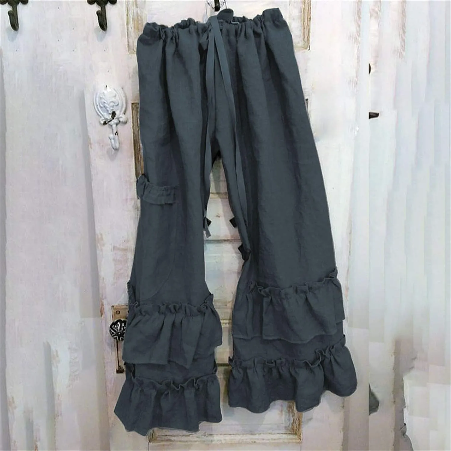 Andongnywell Women's Casual Loose Elastic Waist Cotton Trouser Wide Leg Pants Straight Leg Pant Trousers