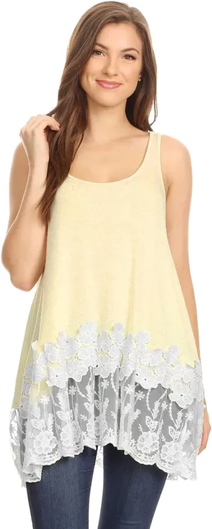 Anna-Kaci Plus Size Swing Lace Flowy Tank Top for Women Casual Camisoles Layering Dress