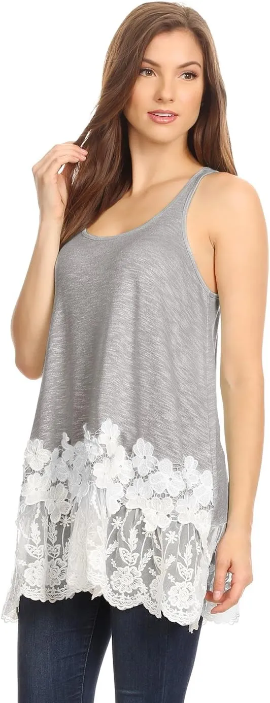 Anna-Kaci Plus Size Swing Lace Flowy Tank Top for Women Casual Camisoles Layering Dress