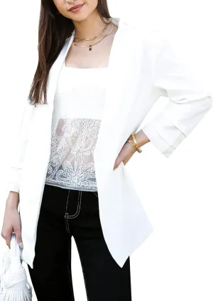 Anna-Kaci Women's Casual Blazer Ruched 3/4 Sleeve Open Front Cardigan Work Office Jackets
