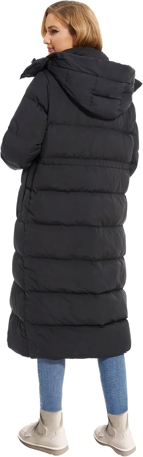 ANOTHER CHOICE Women's Down Coat with Detachable Hood, Long Puffer Coat Women Winter Jacket