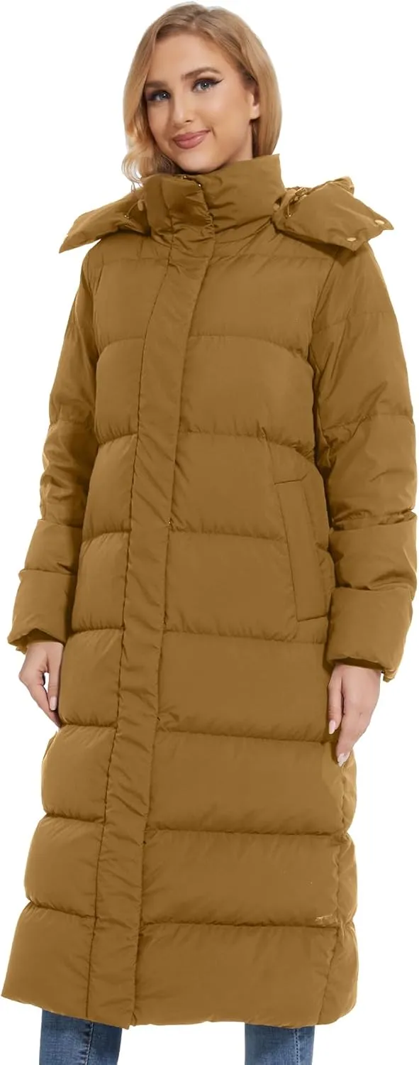 ANOTHER CHOICE Women's Down Coat with Detachable Hood, Long Puffer Coat Women Winter Jacket