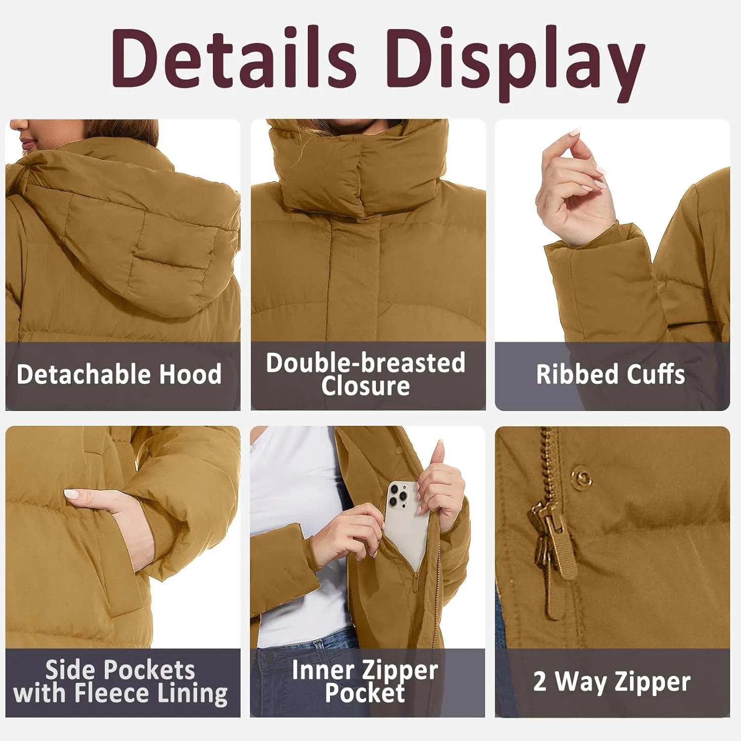 ANOTHER CHOICE Women's Down Coat with Detachable Hood, Long Puffer Coat Women Winter Jacket