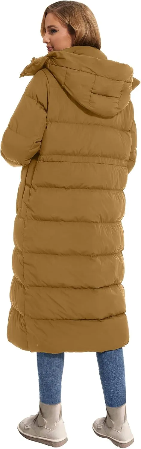 ANOTHER CHOICE Women's Down Coat with Detachable Hood, Long Puffer Coat Women Winter Jacket