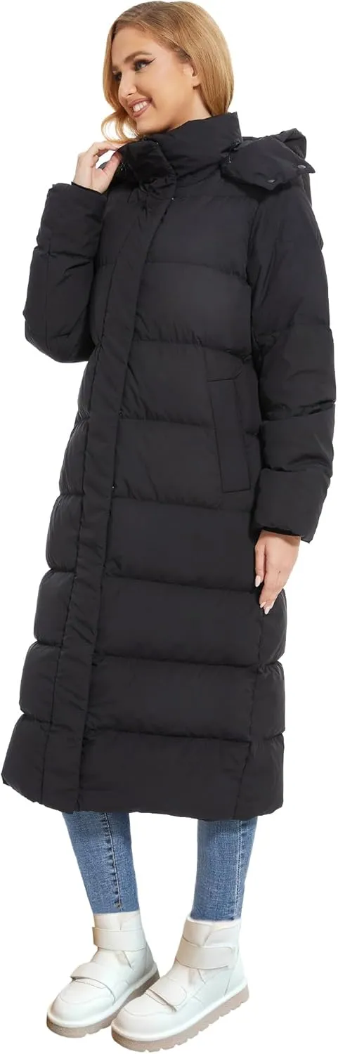 ANOTHER CHOICE Women's Down Coat with Detachable Hood, Long Puffer Coat Women Winter Jacket