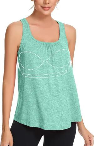 ANYFITTING Built in Bra Tank Tops for Women Workout Loose Fit Yoga Camisoles
