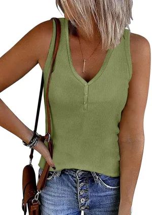 ATHMILE Womens Tank Tops Summer V Neck Sleeveless Ribbed Button Casual Henley Basic Shirts