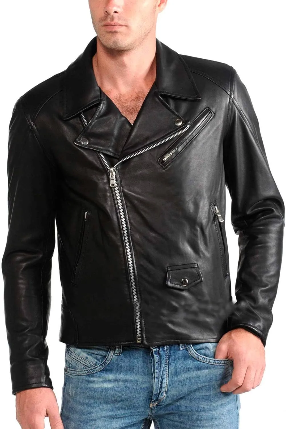 Azrah 100% Leather Jacket for Men - Slim Fit - Moto, Bomber, Biker Winter Casual & Party Wear Jacket for Boys