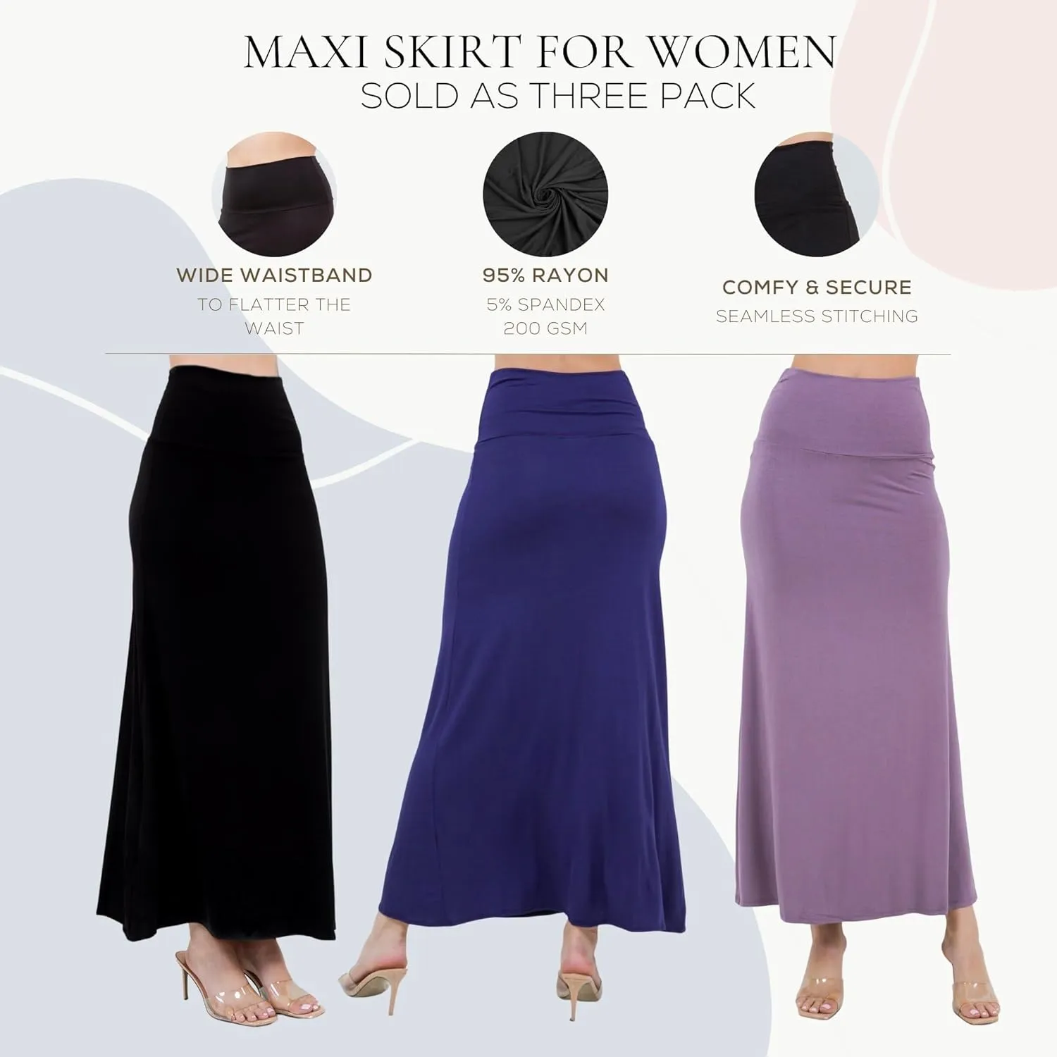 Azules High Waisted Maxi Skirts for Women - Standard & Plus Size Ankle Length Skirt - Formal & Casual Long Skirt for Women