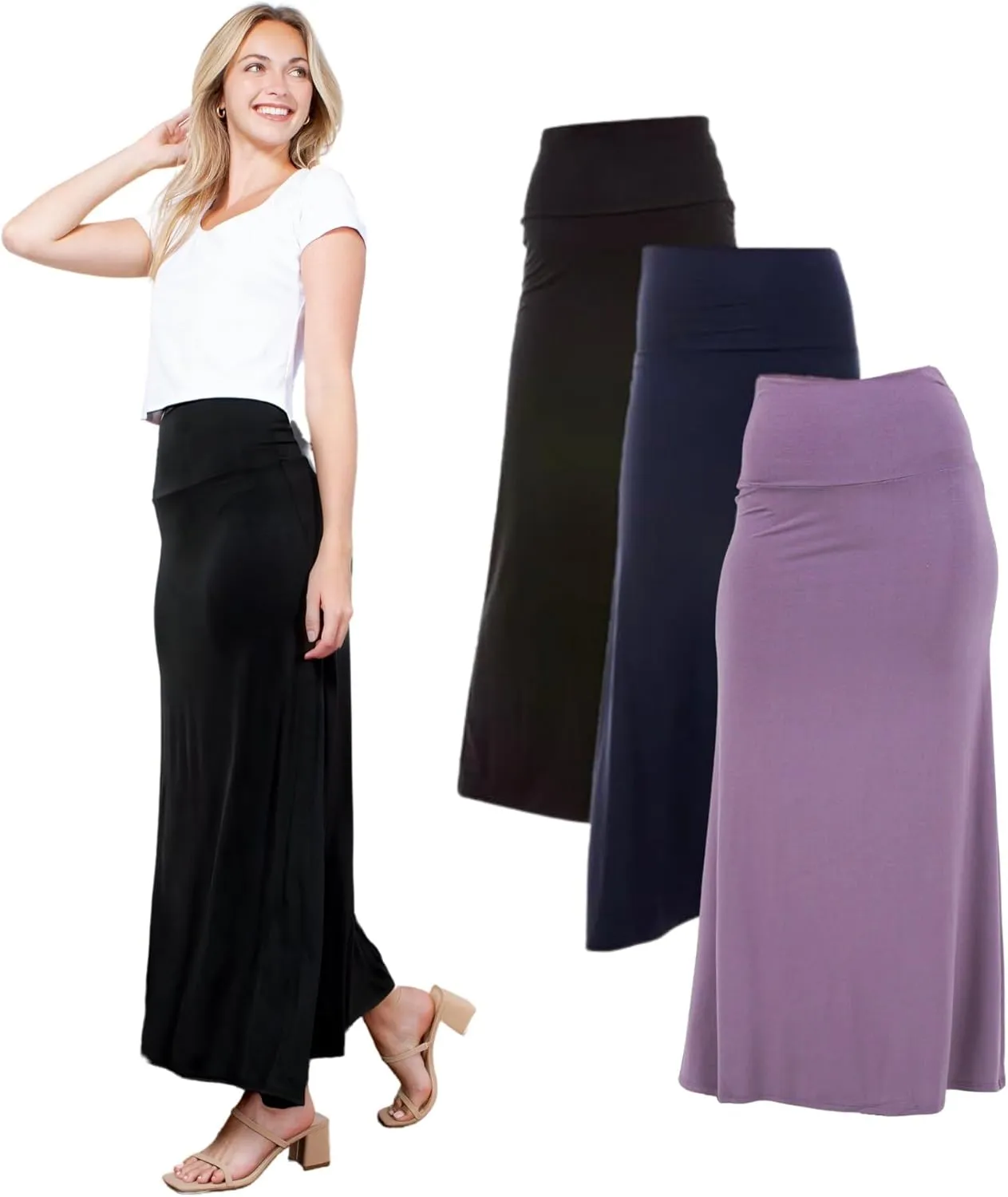 Azules High Waisted Maxi Skirts for Women - Standard & Plus Size Ankle Length Skirt - Formal & Casual Long Skirt for Women