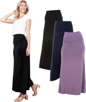 Azules High Waisted Maxi Skirts for Women - Standard & Plus Size Ankle Length Skirt - Formal & Casual Long Skirt for Women