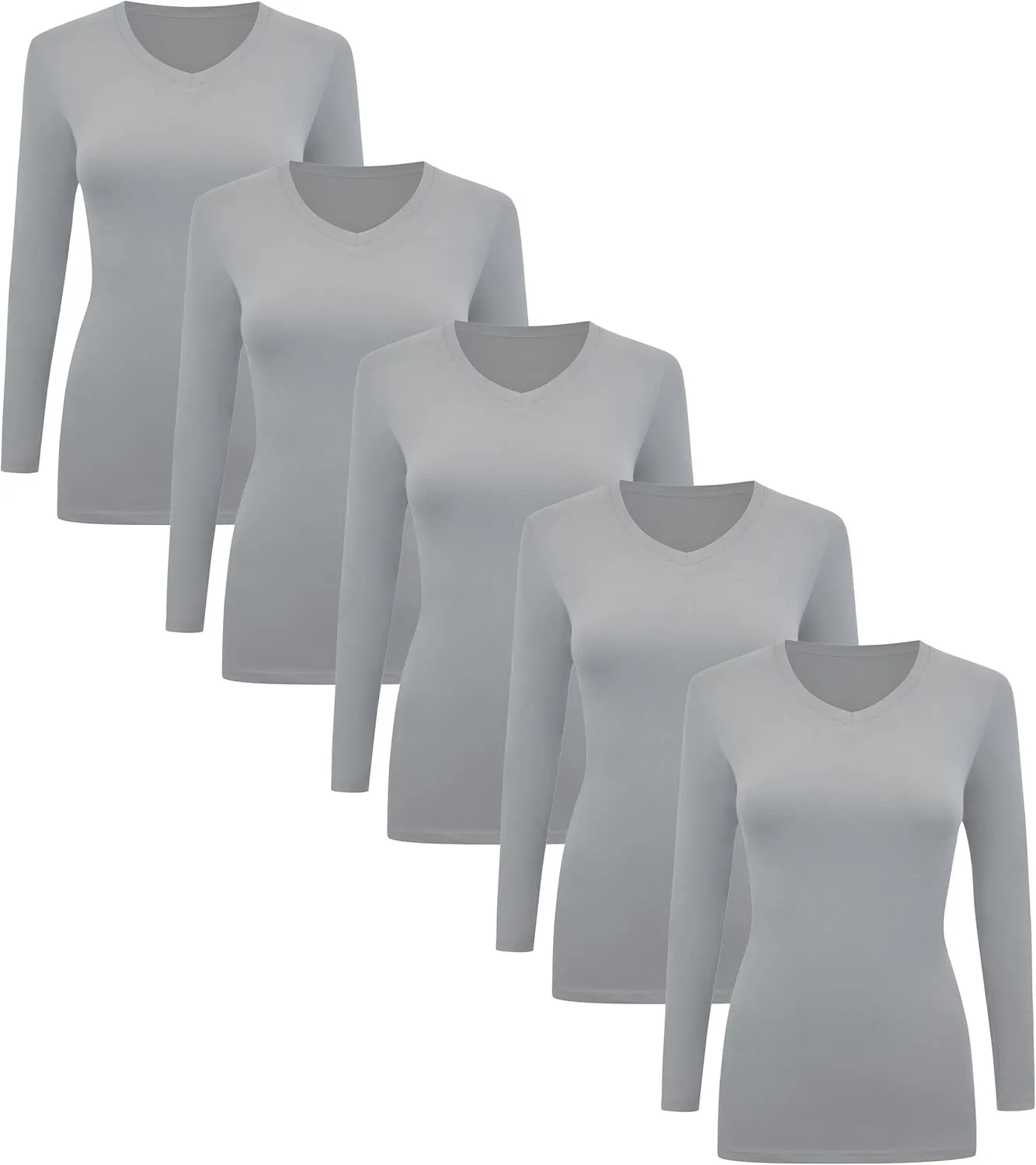 BaHoki Essentials Long Sleeve V-Neck Undershirts - Great Stretch and Layering Piece - 5 Pack