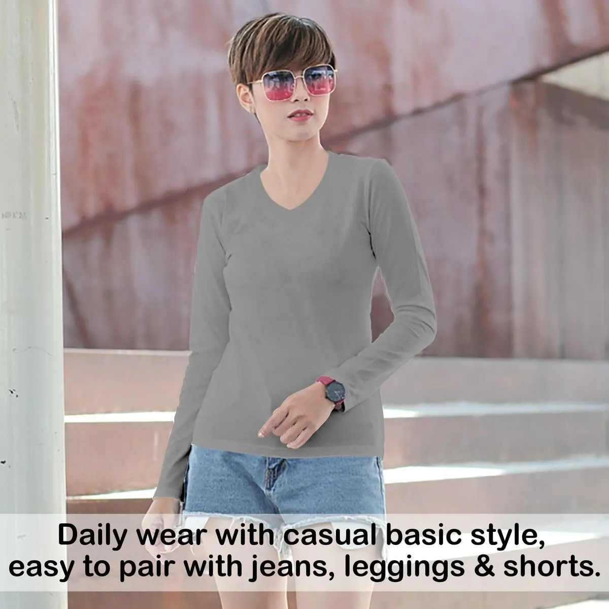 BaHoki Essentials Long Sleeve V-Neck Undershirts - Great Stretch and Layering Piece - 5 Pack