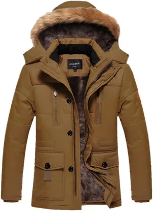 Bakerdani Button Cotton-padded Warm High Collar Removable Hood with Velvet Coat
