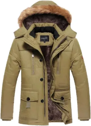 Bakerdani Button Cotton-padded Warm High Collar Removable Hood with Velvet Coat