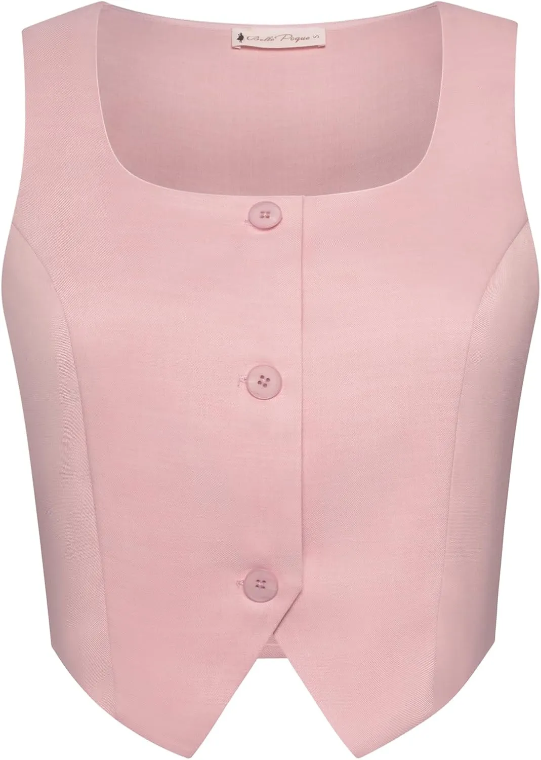 Belle Poque Cropped Vest Tops for Women Square Neck Button Down Tank Tops Y2k Fashion Waistcoat Suit Vest
