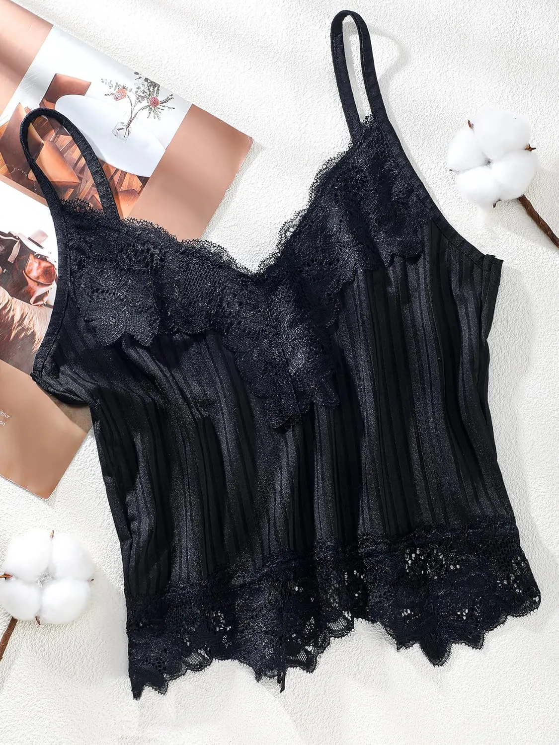 Bencailor 4 Pcs Lace Y2k Tank Tops Fairy Grunge Clothes Crop Tops Lace Patchwork Cami Ribbed Knitted Tank for Women