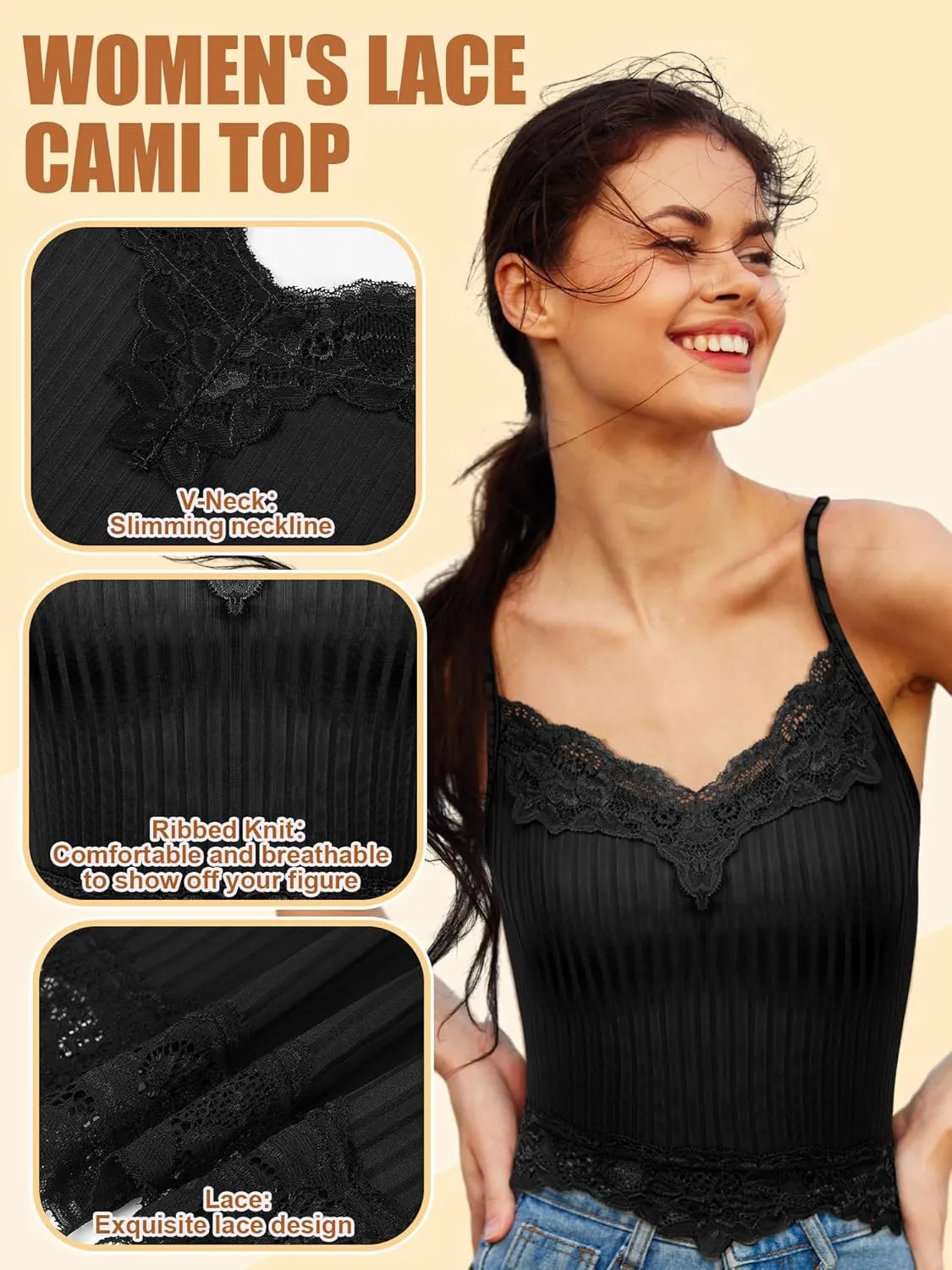 Bencailor 4 Pcs Lace Y2k Tank Tops Fairy Grunge Clothes Crop Tops Lace Patchwork Cami Ribbed Knitted Tank for Women
