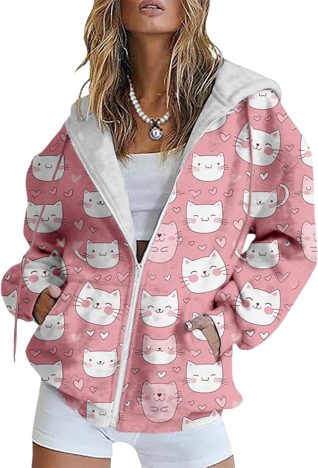 Bengbobar Plus Size Zip Up Hoodies For Women Animal Printed Long Sleeve Hooded Sweatshirts Casual Fashion Jackets Womens