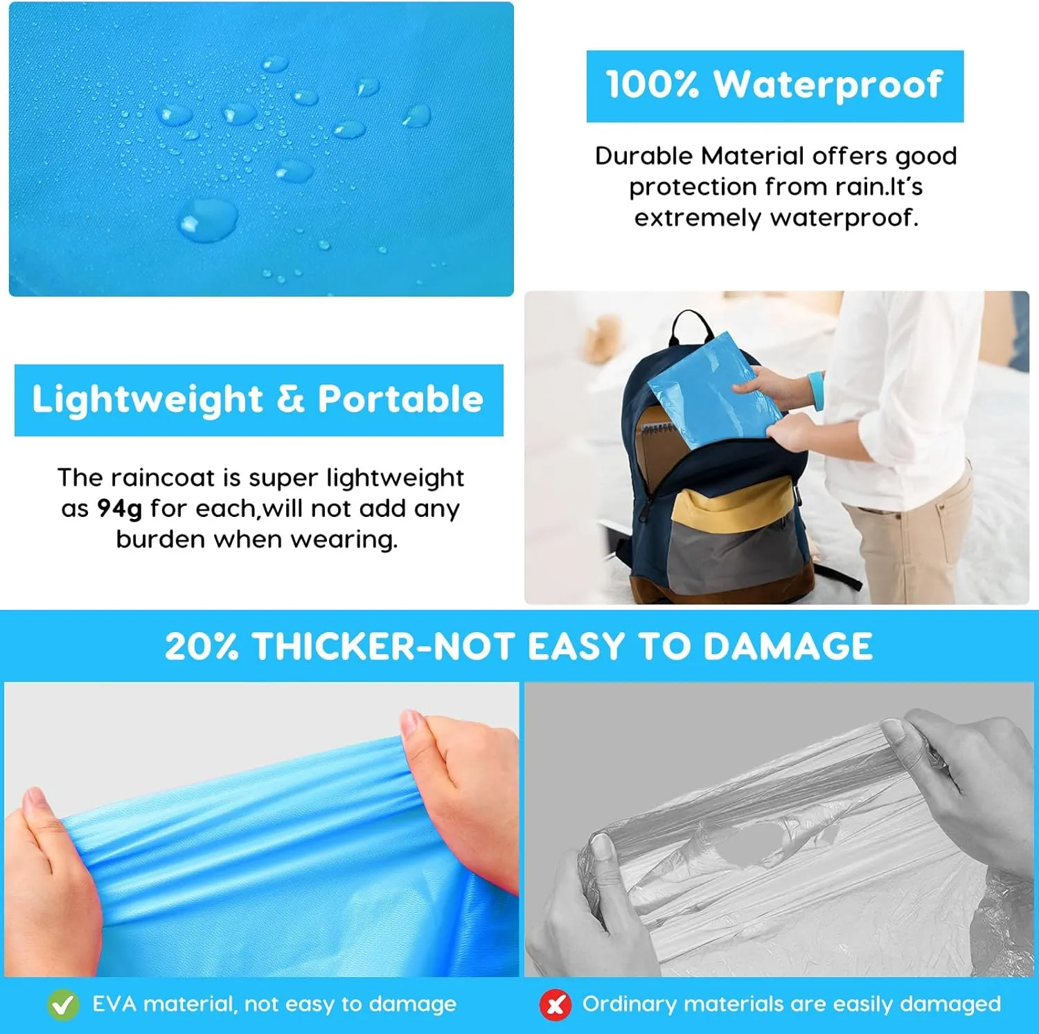 BFONS 2-3 Pack Rain Ponchos for Kids Reusable, EVA Raincoats for Boys Girls with Hood and Sleeves, Waterproof Rain Coat