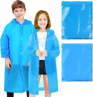 BFONS 2-3 Pack Rain Ponchos for Kids Reusable, EVA Raincoats for Boys Girls with Hood and Sleeves, Waterproof Rain Coat