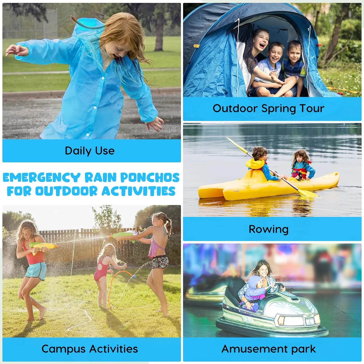 BFONS 2-3 Pack Rain Ponchos for Kids Reusable, EVA Raincoats for Boys Girls with Hood and Sleeves, Waterproof Rain Coat